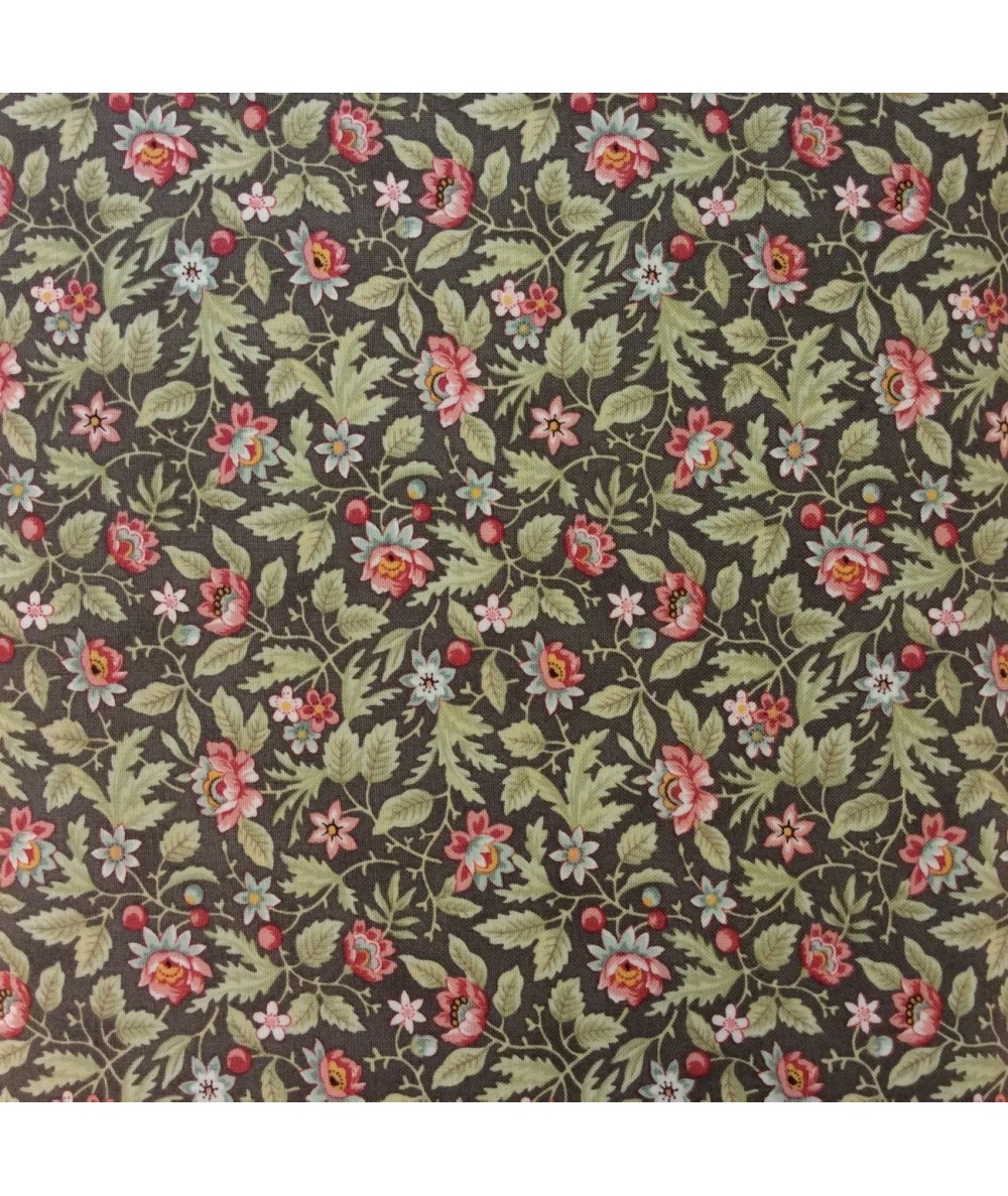 Moda Fabrics Poetry Prints, Tessuto Tortora con Fiori e Foglie Moda Fabrics - 1