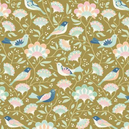 Tilda Harvest Bird Tree Green, Tessuto Verde con Uccellini Tilda Fabrics - 1