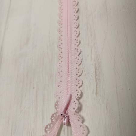 Cerniera Zip Invisibile con Pizzo da 40cm - Rosa Notions - 1