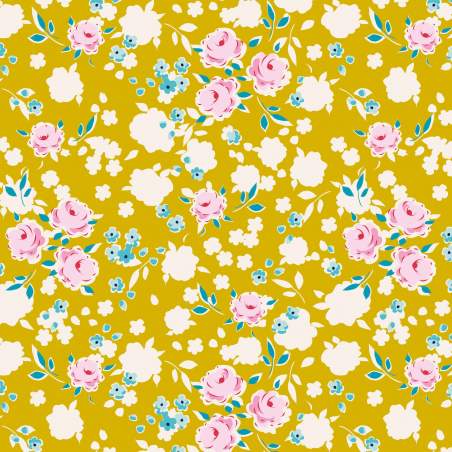 Tilda 110 AppleButter, Bonnie Mustard - Tessuto Giallo a Fiori Tilda Fabrics - 1