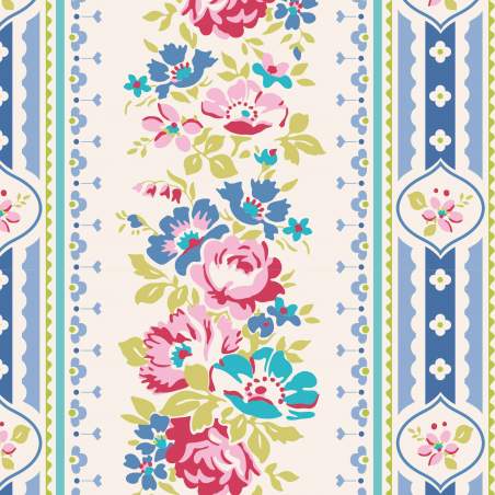 Tilda 110 AppleButter, Billy Jo Blue - Tessuto Blu a Fiori e Righe Tilda Fabrics - 1