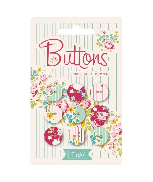 Tilda AppleButter, Bottoni di Tessuto Tilda Rosa e Turchese, 9 bottoni da 15 mm Tilda Fabrics - 1