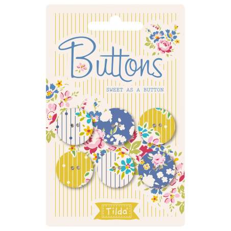 Tilda AppleButter, Bottoni di Tessuto Tilda Giallo e Blu, 6 bottoni da 20 mm Tilda Fabrics - 1