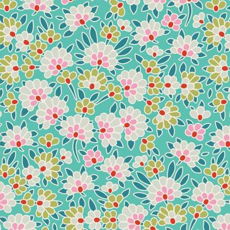 Tilda 110 LazyDays, Josephine Teal - Tessuto Turchese a Fiori Tilda Fabrics - 1