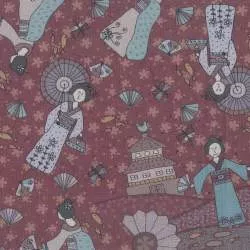 Lecien Dancing in the Blossom by Lynette Anderson- ROSSO SCURO ispirato asiatico Lecien Corporation - 1