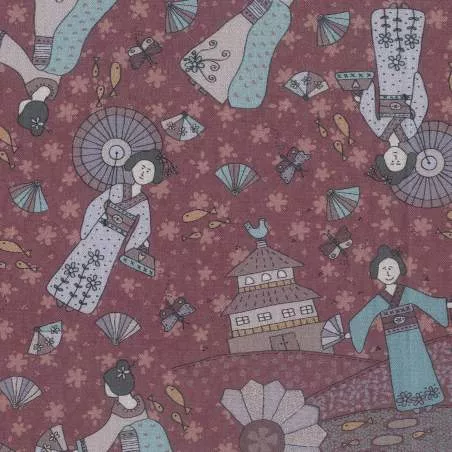 Lecien Dancing in the Blossom by Lynette Anderson- ROSSO SCURO ispirato asiatico Lecien Corporation - 1