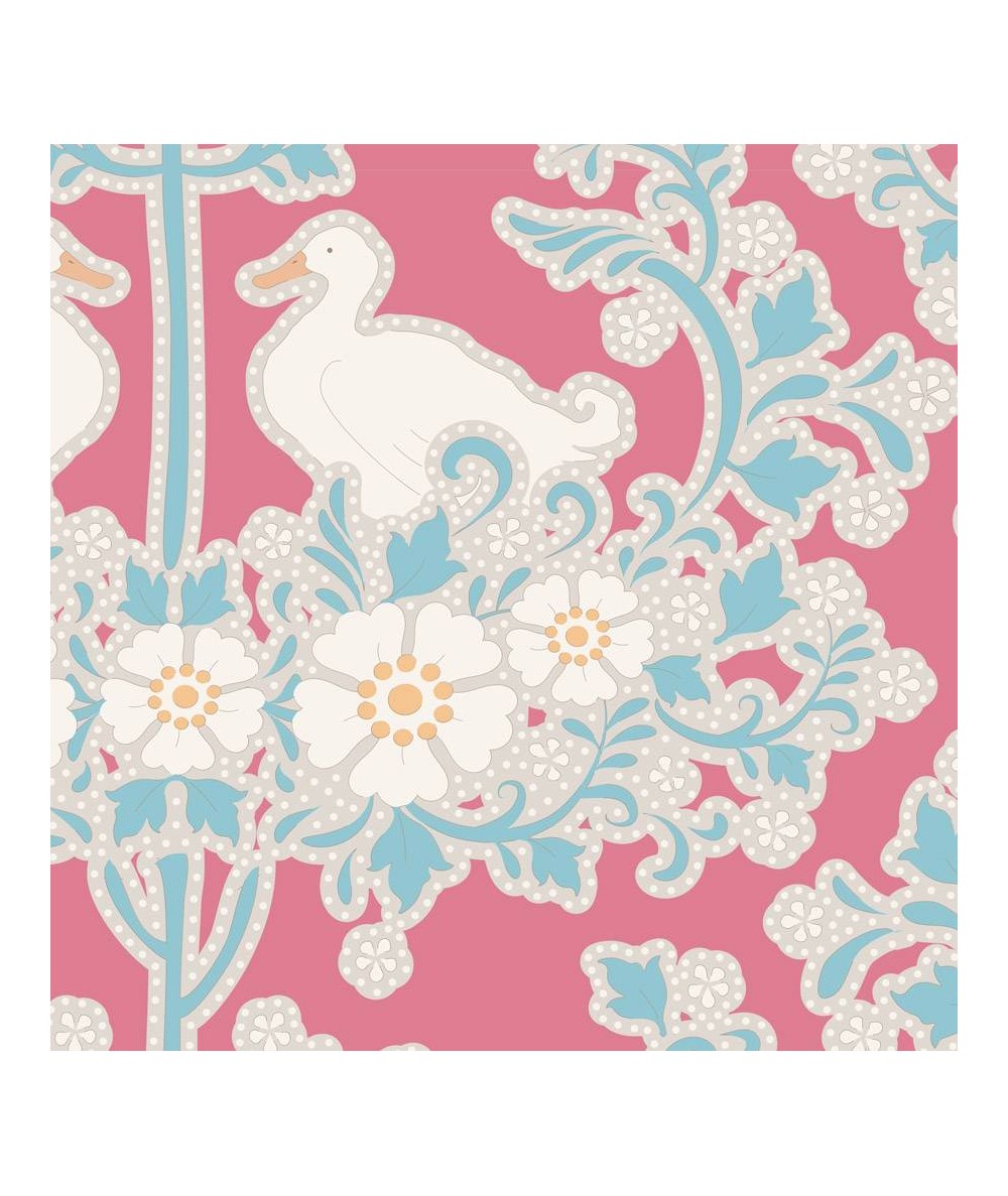 Tilda 110 PlumGarden, Duck Nest Peach,fondo pesca, nido coppia papere sabbia con fiori bianchi e rami verdi Tilda Fabrics - 1