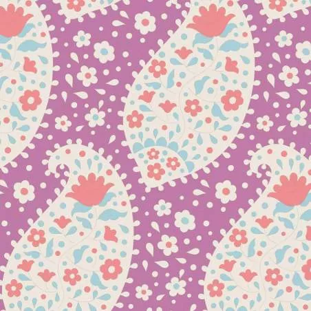 Tilda 110 PlumGarden, Teardrop Plum, disegno cashmere floreale, fondo prugna Tilda Fabrics - 1