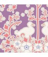 Tilda 110 PlumGarden, Duck Nest Plum, fondo prugna, nido coppia papere sabbia con fiori bianchi e rami arancio. Tilda Fabrics - 