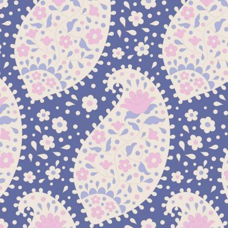 Tilda 110 PlumGarden, Teardrop Blueberry, disegno cashmere floreale, fondo blu Tilda Fabrics - 1 Tilda 110 PlumGarden, Teardrop Blueberry, disegno cashmere floreale, fondo blu Tilda Fabrics - 1