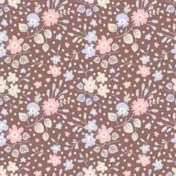 Tilda 110 PlumGarden, Flower Confetti Nutmeg, fondo marrone e fiori vari celeste e rosa, foglie avorio Tilda Fabrics - 1
