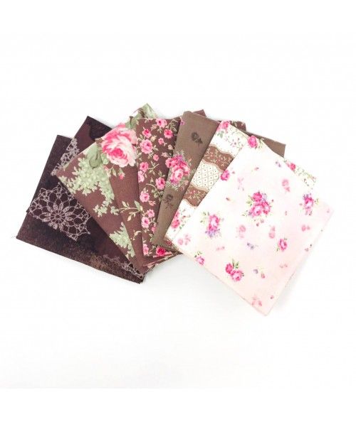 Pacchetto di Tessuto Giapponese Marrone e Rosa - 8 da 33 x 35 cm