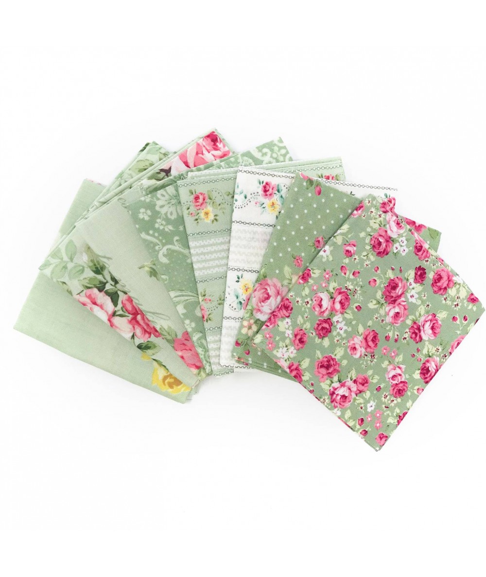 Pacchetto di Tessuto Giapponese Verde e Rosa - 8 da 33 x 35 cm