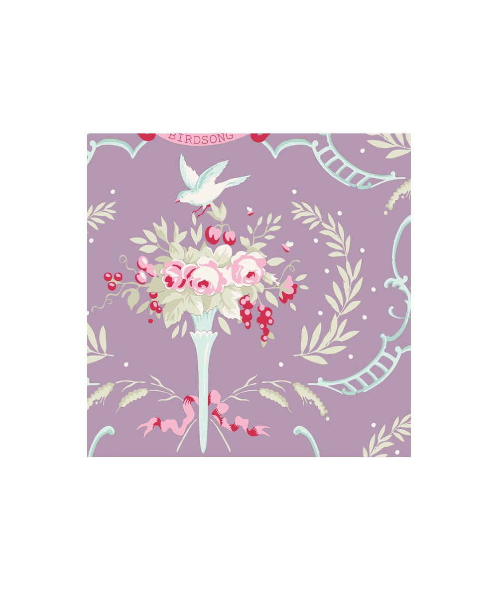 Tilda 110 Old Rose Birdsong, Tessuto Fiori e Uccelli su Lilla Malva Tilda Fabrics - 1