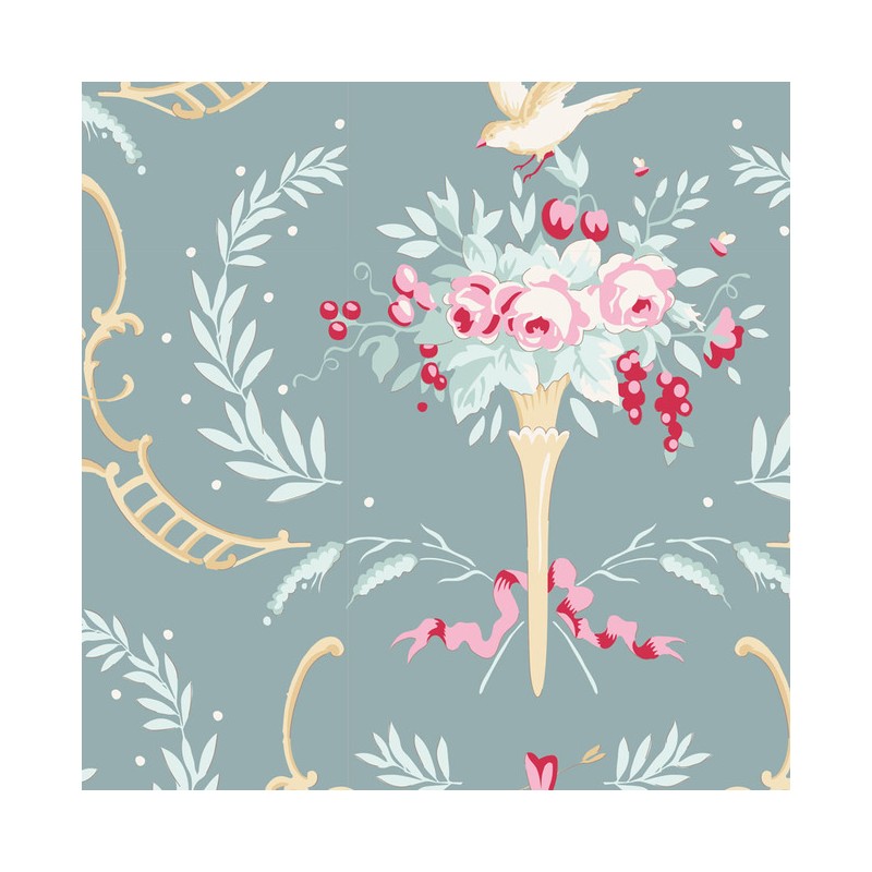 Tilda 110 Old Rose Birdsong, Tessuto Fiori e Uccelli su Verde Ottanio Tilda Fabrics - 1 Tilda 110 Old Rose Birdsong, Tessuto Fiori e Uccelli su Verde Ottanio Tilda Fabrics - 1