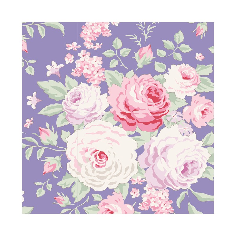 Tilda 110 Old Rose Lydia, Tessuto con bouquet di grandi Rose su Blu Tilda Fabrics - 1