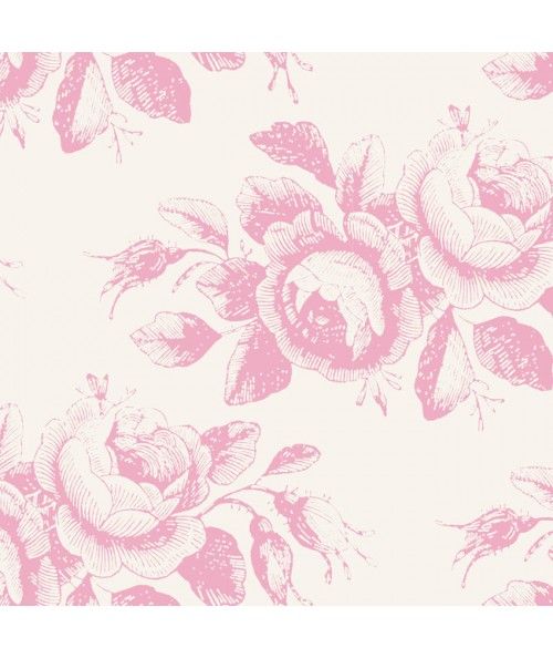 Tilda 110 Old Rose Mary, Tessuto con Rose Stilizzate su Rosa