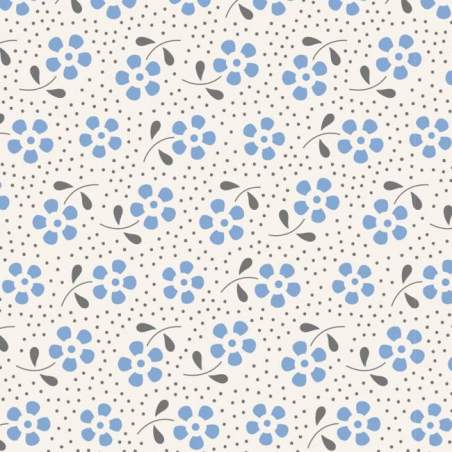 Tilda 110 Meadow Blue, Tessuto con Fiori Blu su fondo chiaro Tilda Fabrics - 1