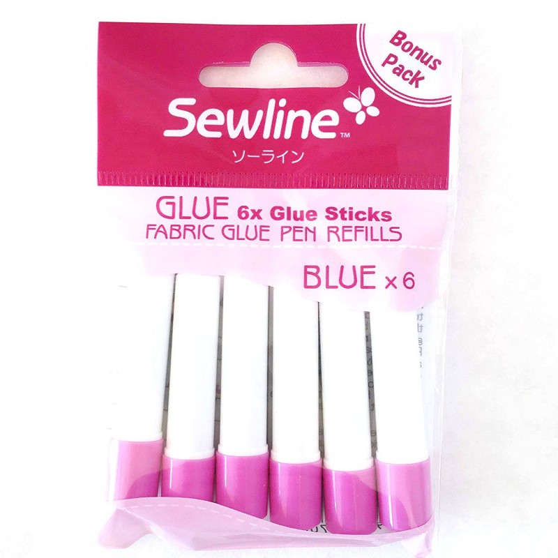 GLUE PEN - 6 Ricariche per Colla Stick per Tessuto Idrosolubile Blu Sewline - 1