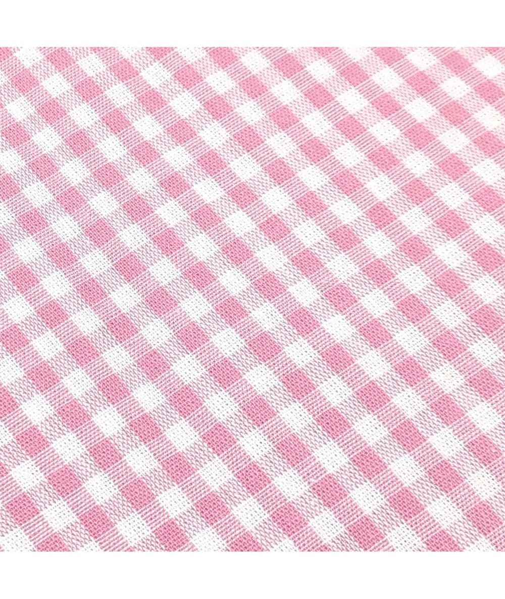 Tessuto Rosa Tessuto Tinto in Filo Fondo Bianco con Quadretti Rosa, h150