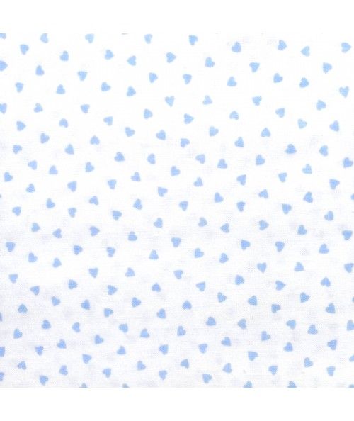 Tessuto Stampato Fondo Bianco con piccoli Cuori Azzurri, h150
