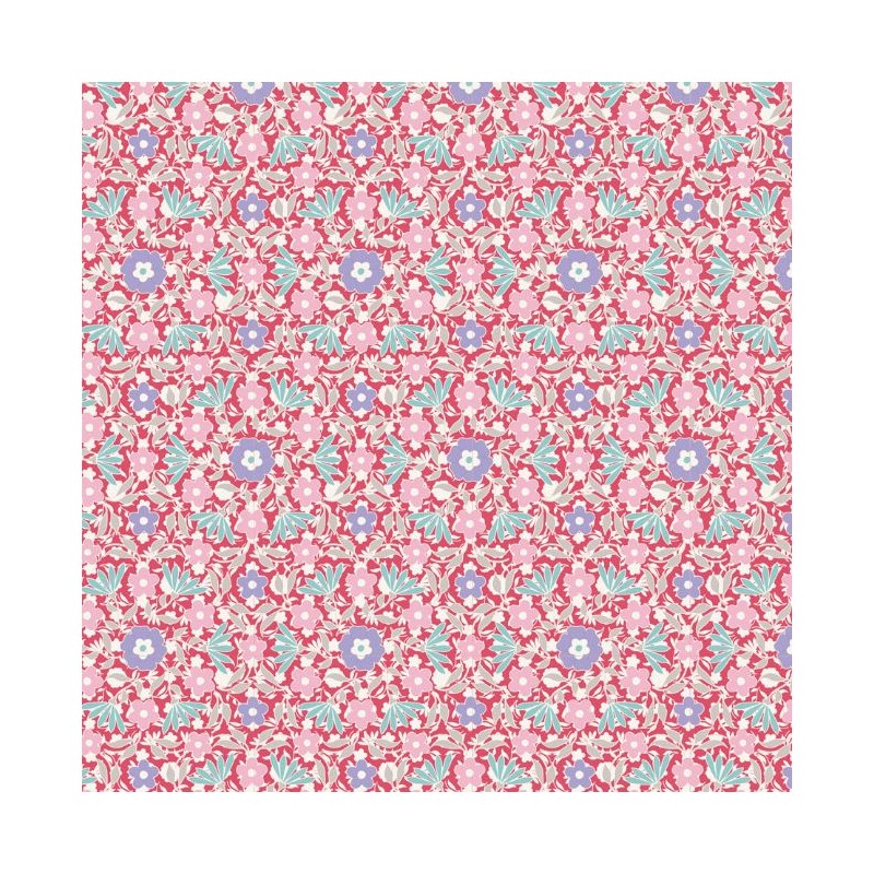 Tilda 110 Bon Voyage Allison Red, Tessuto piccoli Fiori su Rosso Tilda Fabrics - 1
