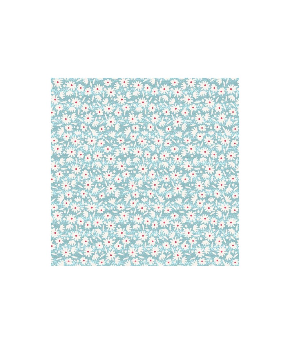 Tilda 110 Bon Voyage Paperflower Teal, Tessuto piccoli Fiori su Ottanio Tilda Fabrics - 1 Tilda 110 Bon Voyage Paperflower Teal, Tessuto piccoli Fiori su Ottanio Tilda Fabrics - 1