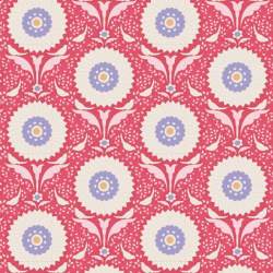 Tilda 110 Bon Voyage Ringflower Red, Tessuto Fiori e Uccelli su Rosso Tilda Fabrics - 1