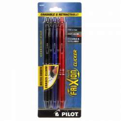 Pilot Frixion Ball Clicker, 3 Penne Cancellabili a Punta Fine - Nero Blu e Rosso Pilot - 1