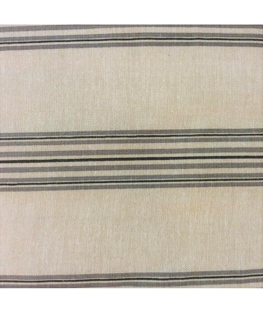 Mas d'Ouvan, Tessuto misto Lino Beige con Righe Grigie e Nere Mas D’Ouvan - 1