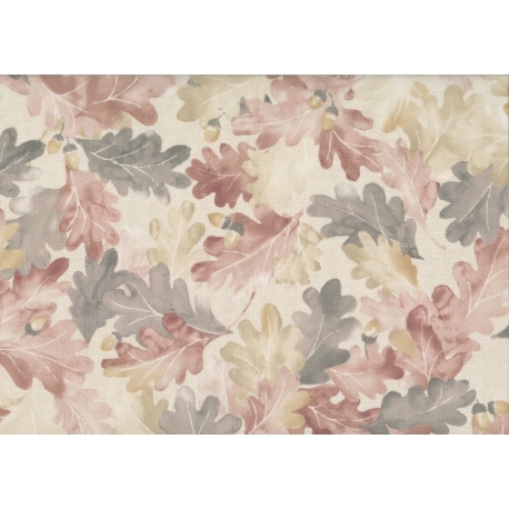 Lecien Centenary Collection 25th by Yoko Saito, tessuto fondo beige e foglie marroni e rosa Lecien Corporation - 1