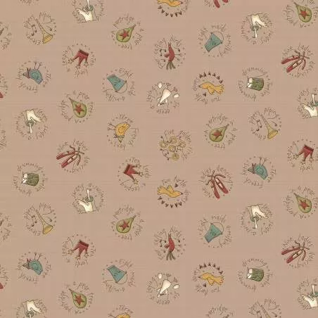 Henry Glass, On The 12th Day by Anni Downs - Tessuto Tortora con 12th Day Circles - 110cm Henry Glass - 1