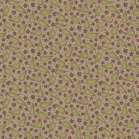 Henry Glass, On The 12th Day by Anni Downs - Tessuto Tortora con Pere e Stelle - 110cm Henry Glass - 1