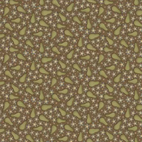 Henry Glass, On The 12th Day by Anni Downs - Tessuto Marrone con Pere e Stelle - 110cm Henry Glass - 1