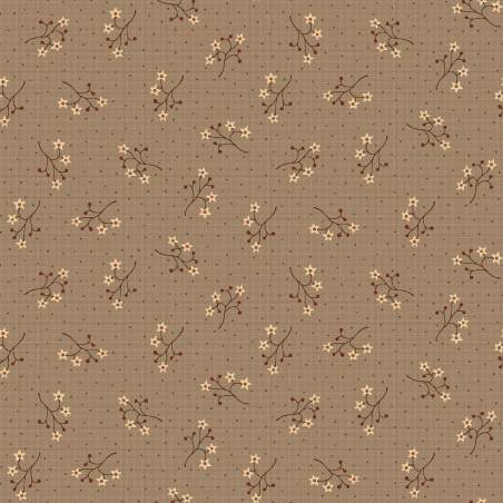 Henry Glass, On The 12th Day by Anni Downs - Tessuto Cacao con Fiori e Bacche - 110cm Henry Glass - 1