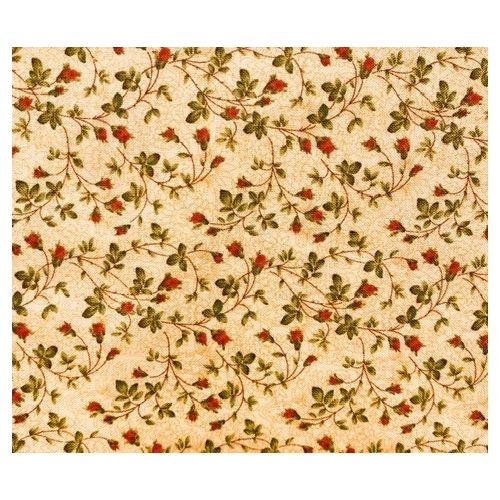 Moda Fabrics, Tessuto fondo beige con fiori verdi e rossi Moda Fabrics - 1