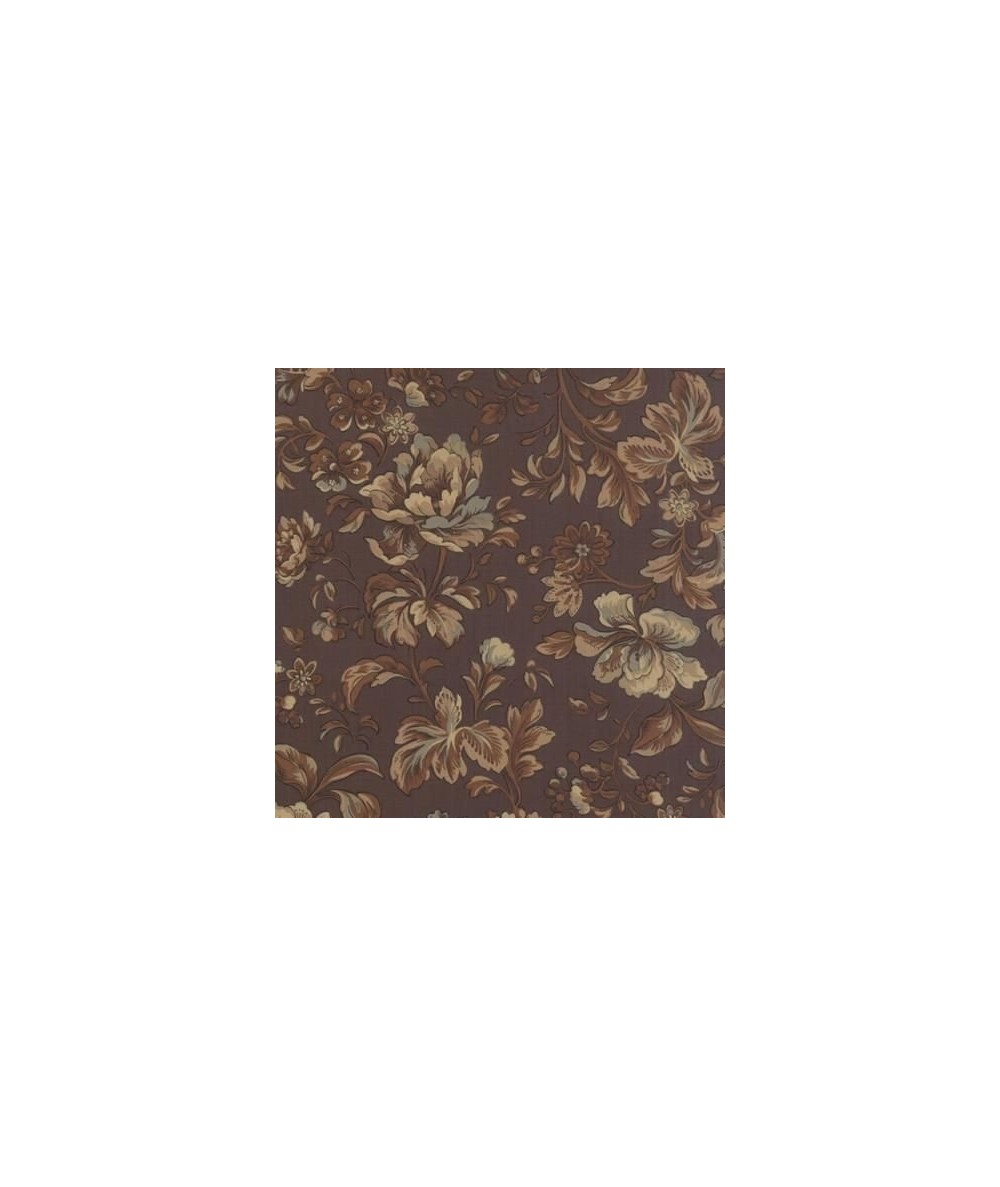 Moda Fabrics, Tessuto Indigo Fondo Marrone con Fiori Moda Fabrics - 1
