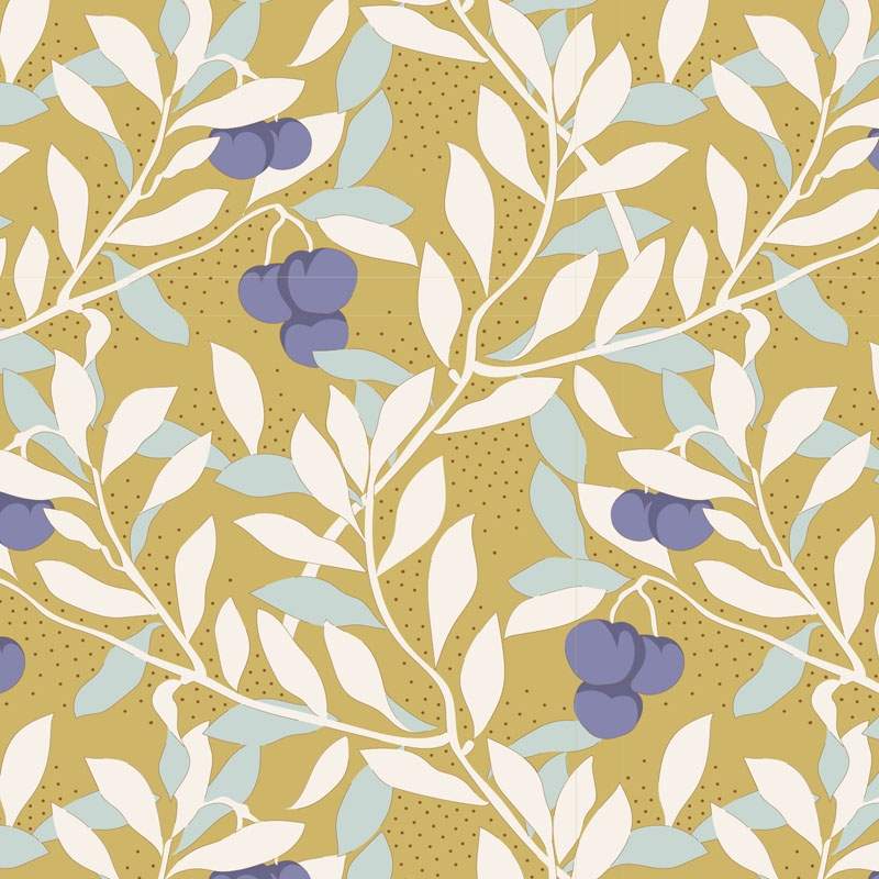 Tilda Maple Farm Cherrybush Dijon, Tessuto Giallo Senape con Ciliegie e Rami Tilda Fabrics - 1