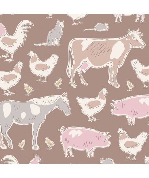 Tilda Tiny Farm Animals Brown, Tessuto Marrone Animali della Fattoria Tilda Fabrics - 1