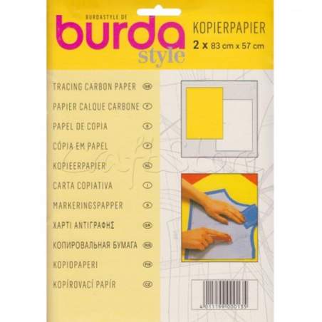 Burda Carta Carbone per Tessuti Scuri - 2 Fogli 83 x 57 cm, Bianca e Gialla