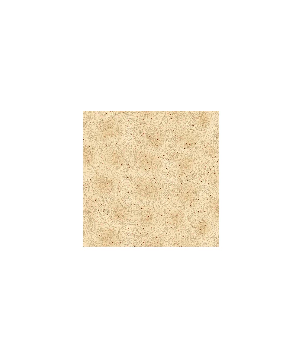 Henry Glass Idaho Prairie Star by Kim Diehl Collection, Tessuto Beige con Motivo Cachemire e Pois Rossi Henry Glass - 1 Henry Glass Idaho Prairie Star by Kim Diehl Collection, Tessuto Beige con Motivo Cachemire e Pois Rossi Henry Glass - 1