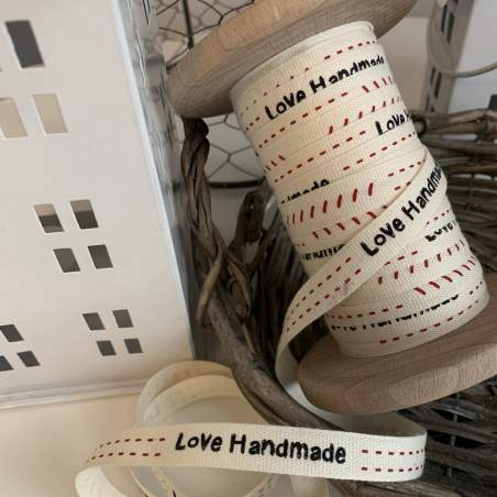 Nastro Color Panna con Motivo Love Handmade Altezza 10 mm