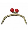Chiusura Clutch Curva per borse, in oro antico con Perle Rosse - 13 cm