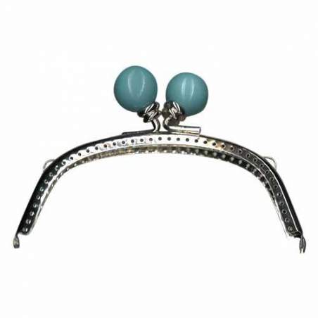 Chiusura Clutch Curva per borse, in metallo con Perle Azzurre - 13 cm