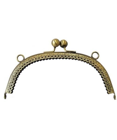 Chiusura Clutch Curva per borse, in oro antico con pallini - 16 cm