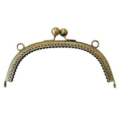 Chiusura Clutch Curva per borse, in oro antico con pallini - 16 cm