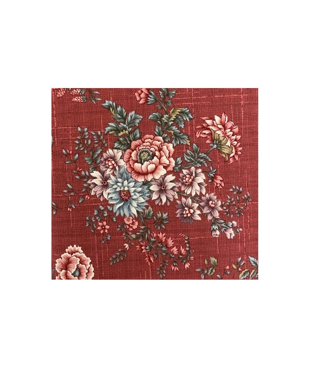 Henry Glass Tour Des Fleurs by Mary Jane Carey, Tessuto Fondo Rosso con Fiori Grandi Henry Glass - 1