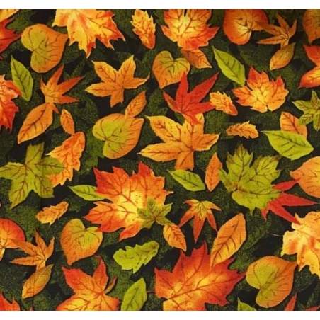 South Sea Import Autumn Inspiration by Jan Ford, Tessuto Fondo Nero con Foglie Autunnali