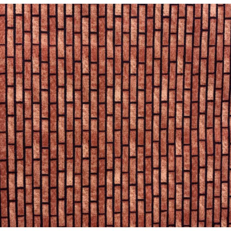 Wilmington Prints All Around the Town by Douglas Nancy Mink, Tessuto Bordeaux con Mattoncini Marroni Wilmington Prints - 1