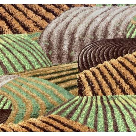 Wilmington Prints Life on the Farm by John Sloane, Tessuto Marrone Verde Campo Coltivato